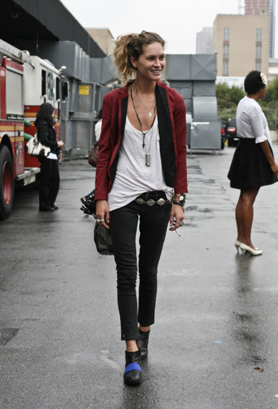 Erin Wasson, Red Jacket, Black Lapel, NYC