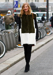 Green and White Fur Coat Fashion