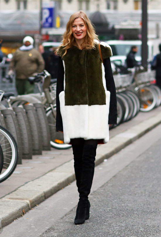 Green and White Fur Coat